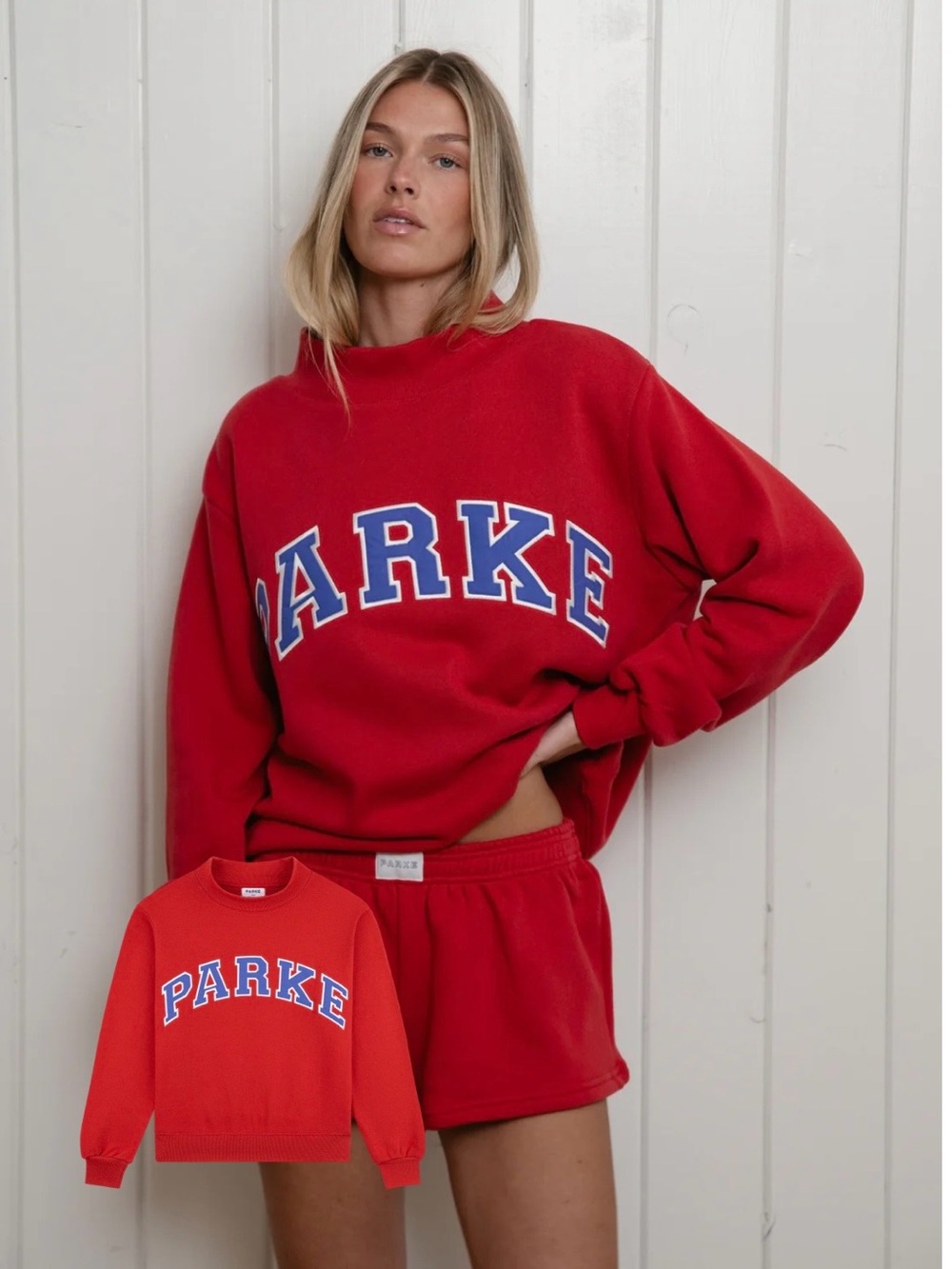 Parke Red Crew Sweatshirt with Blue Lettering - Picture 2 of 2